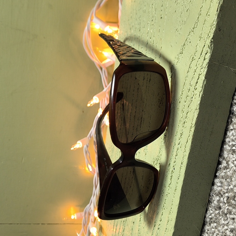 Women's Burberry Brown & Silver Pattern Embossed Sunglasses with Checkered Case - Picture 3 of 17